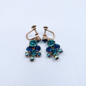 Vintage Pair Of Prong Set Of AB Crystals Screwback Dangle Earrings - Austria